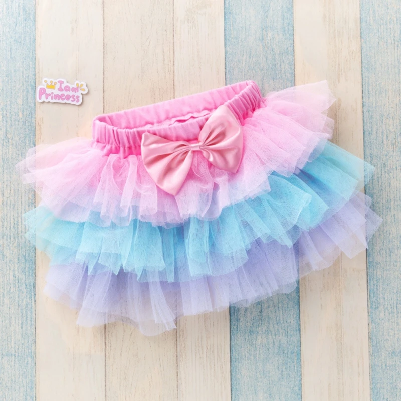 Baby girls tulle tutu bloomers infant newborn six-layer mesh bow princess short skirts girls skirts rainbow baby skirt 0-3Y