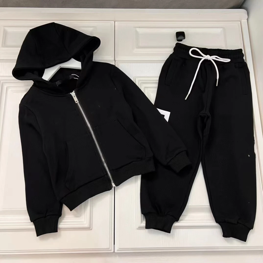 

2023 Solid Black letter printed girls Boys clothing set boutique children 2 3 4 6 8 10 12 14years old