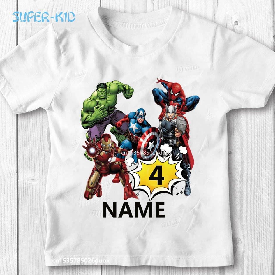Camisetas De Los Vengadores de Marvel para niños, 1, 2, 3, 4, 5, 6, 7, 8, 9 años, camiseta de cumpleaños con nombre personalizado, de fiesta cumpleaños de superhéroes| | - AliExpress