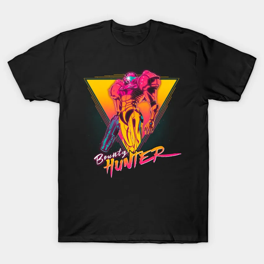 Space Bounty Hunter T - Shirt Metroid T Shirt Gaming Samus Aran Samus Videogiochi 80S Neon Retro Synthwave Metroid
