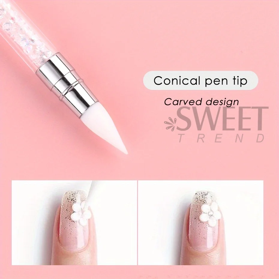 2pcs Double Head Silicone Nail Art Pen Carving Flower Sculpting Pen Adjustable Glue Stick Embossing Brush Professional Manicure 3