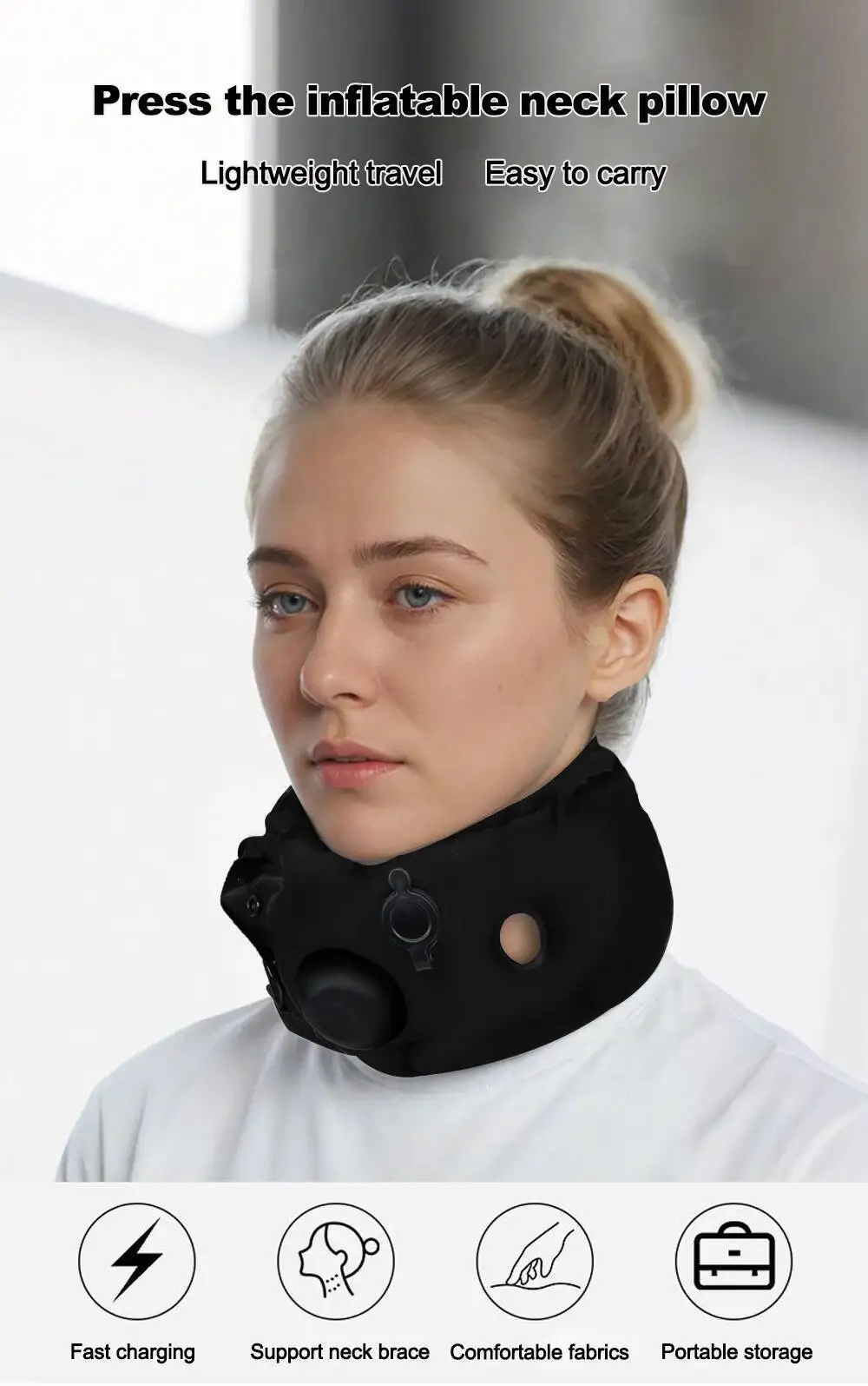 Description Picture 2 of itemInflatable Travel Pillow Soft Breathable Neck Headrest With Inflatable Pot 360° Support Airplane Pillow For Office Car Camping