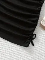 Robe longue décontractée pour filles, printemps-été 2026, à nœud froissé, couleur unie, manches courtes, col rond, idéale pour le quotidien et les voyages 6