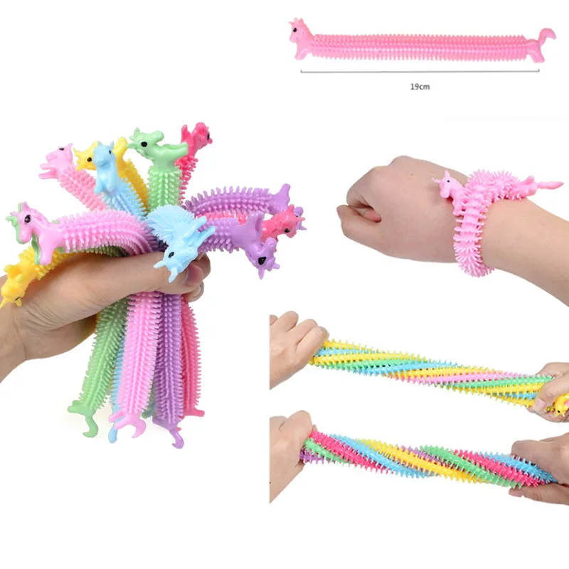 30-3PCS Funny Unicorn Pull Worm Noodle Fidget Toys Stretch String TPR Rope Anti Stress Toys String Stress Relief Autism Vent Toy Fidget Toys Stress Relief Toys