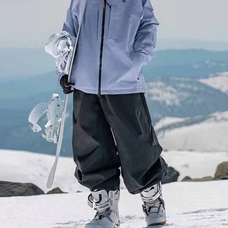 Men's Women's Single Board Ski Pants Waterproof Loose Fit Track Pants Wear Resistant Professional Double Board  Snowboard Pants 2