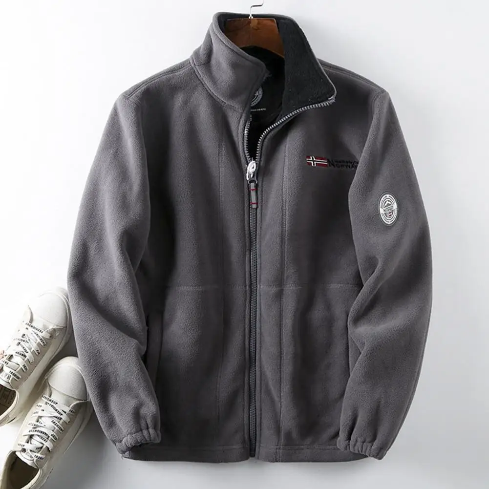 

Men Winter Fleece Jacket Long Sleeve Stand Collar Thermal Warm Work Coats Zip Up Thick Warm Heat Retention Outdoor Coat