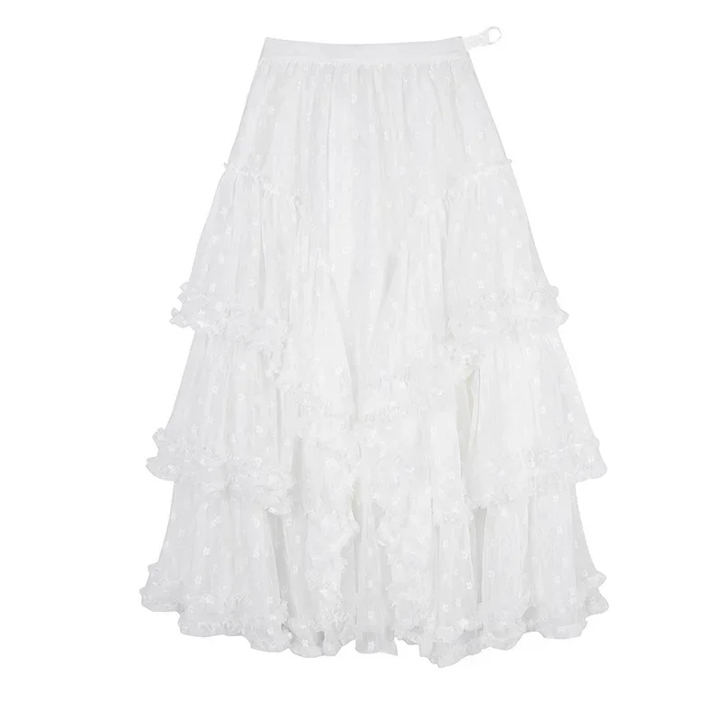 Spring Maternity Lace Skirts Sweet Irregular Polka Dot Mesh Cake Skirt Long Loose Pregnant Woman Ball Gown Party Maxi Skirt
