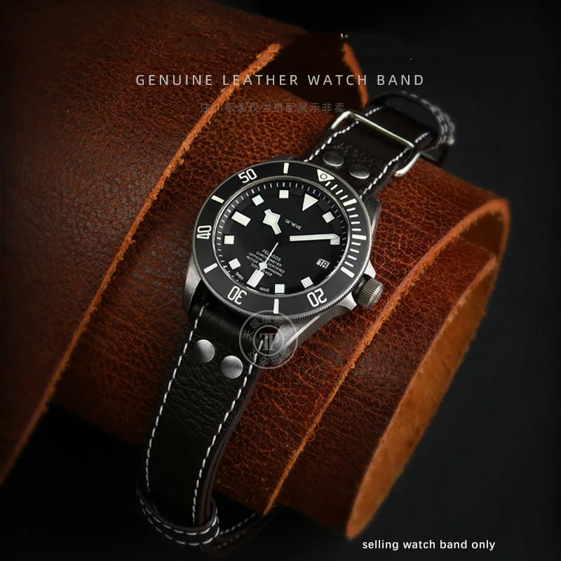 Orologio Da Uomo Vintage In Pelle Con Rivetto 22Mm Per Hamilton Khaki Field H60515533 6533 Iwc Pilot Series Cinturino Per Orologio In Pelle Bovina