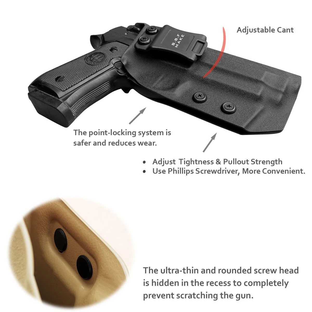 Beretta 92FS 92A1 96A1 Holster IWB Kydex Holster for Beretta 92 A1 / 96 A1 / 92 FS Case-(Black, Right Hand)