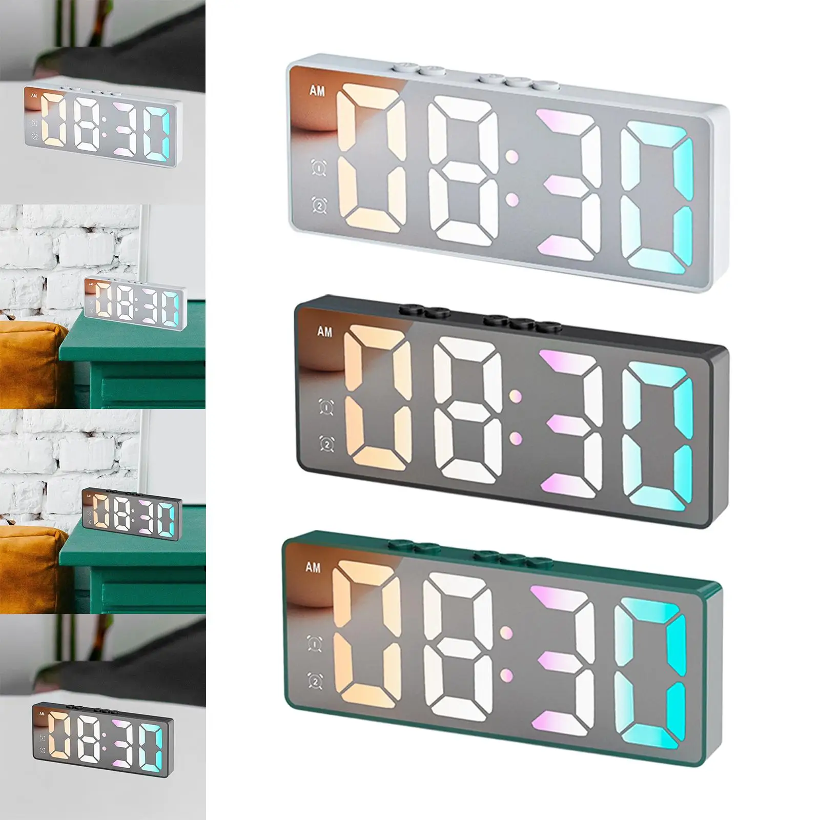 16cm Digital Alarm Clock Bedside Clock Battery Powered with Dual Alarm Temperature Display for Home Office Multifunctional