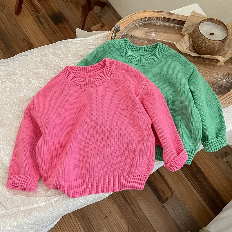 

Autumn Winter Children Knitted Clothing Baby Girls Boys Sweater Solid Color Casual Loose Pullover Sweater Kids Pullover Tops