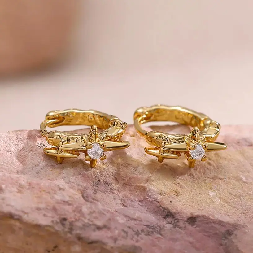 Zircon Tiny Star Earrings for Women, Gold Color Stainless Steel