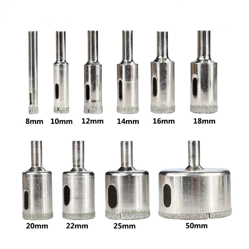 Krachtige 10Pcs 6-50mm / 8-50mm Diamond Coated Drill Drills Bit Hole Saw Core Marble Glass Granite Tools