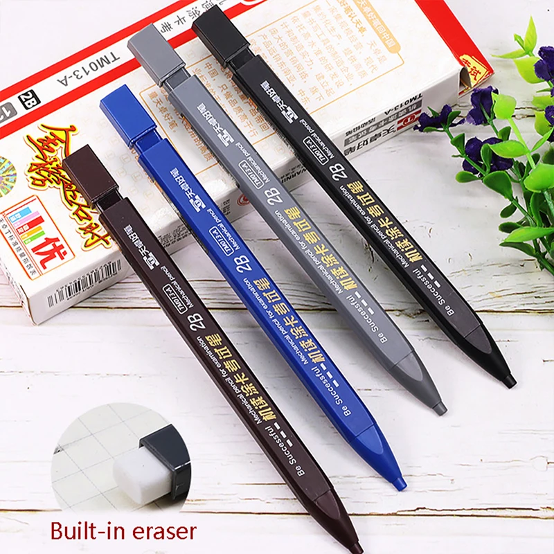 Thick Flat Head Mechanical Pencil Drawing 2B with Refills Pencil Office Supplies Writing Automatic Office School Supplies 5