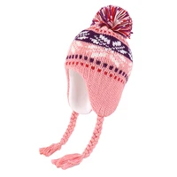 Multi Stripe Snowflake Knit Pom Handmade Winter Warm Beanie Kids Chullo Xmas Fleece Lined Ski Trapper Hat Toque with Ear Flaps 3