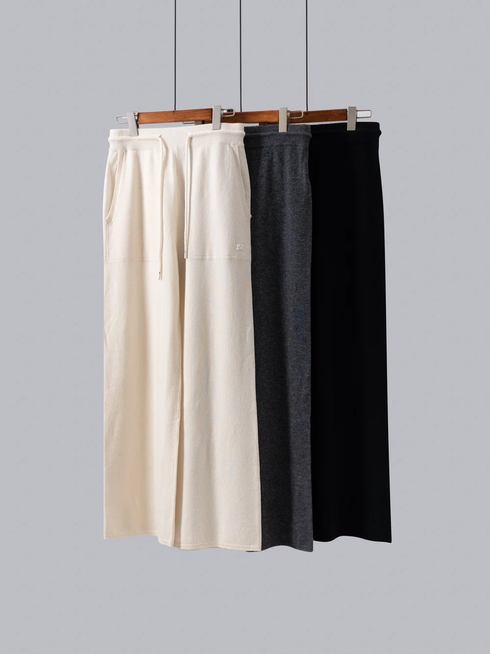 

Autumn and Winter New 100% Cashmere Women's Elastic Waist Lace-Up Casual Pants Female Solid Color Loose Wide-Leg Trousers