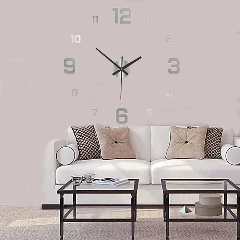 Frameless DIY Modern 3D Wall Clock with Mirror Numbers Stickers Travel Time Accuracy for Home Bedroom Office Wall Decorations