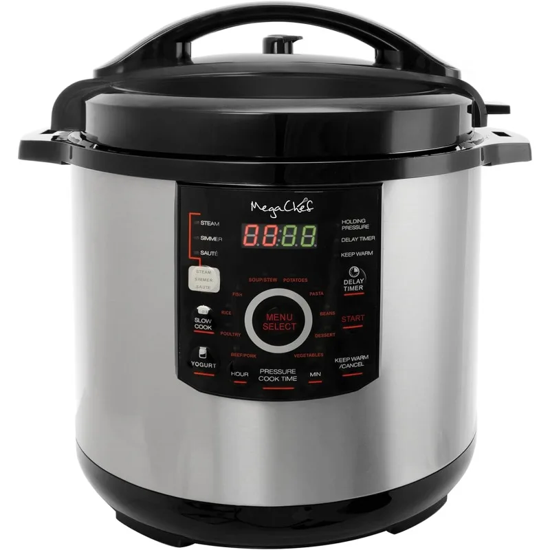 

MegaChef 6 Quart Electric Pressure Cooker with 14 Pre-Set Multi-Function Features & Stainless Steel Pot