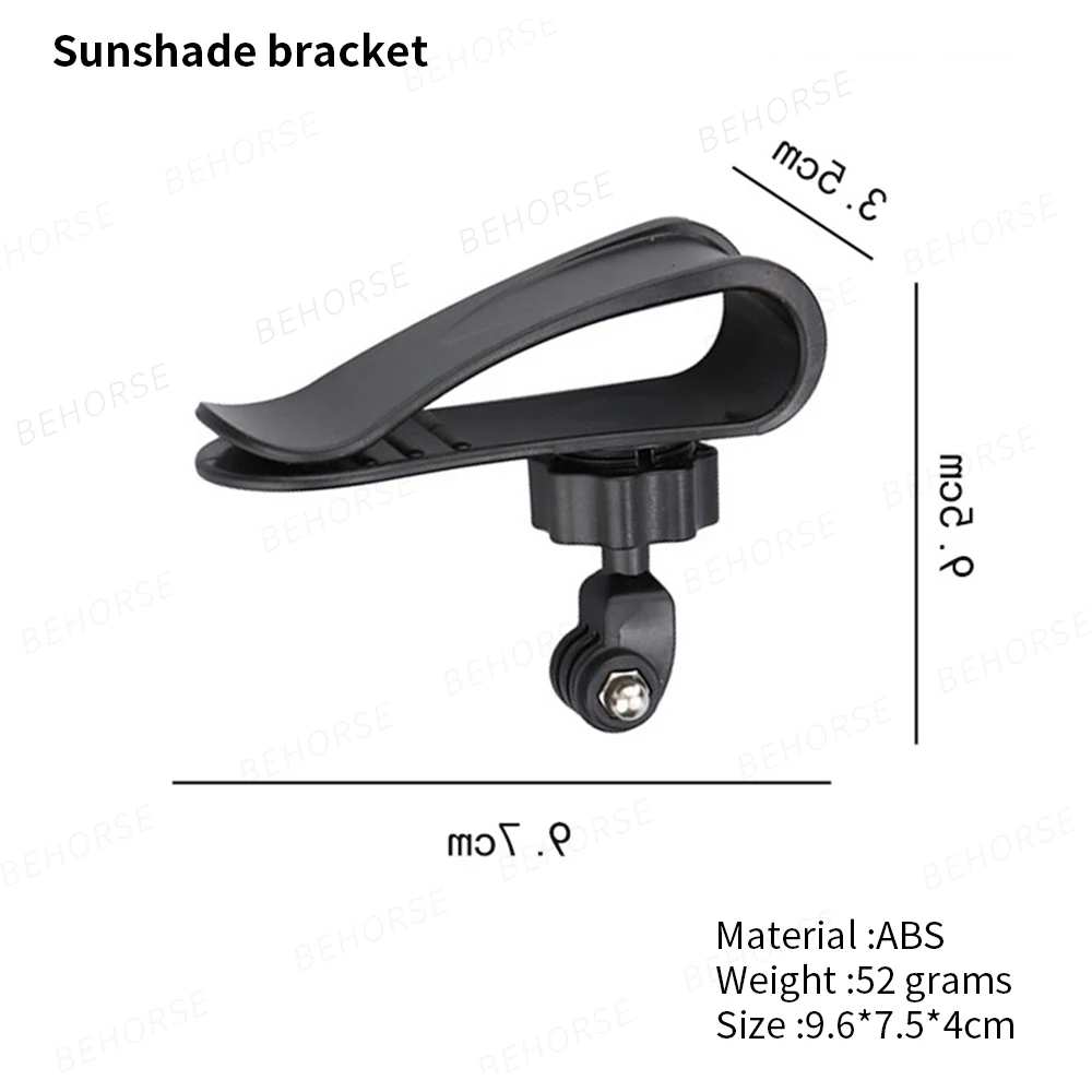 Support pare-soleil rotatif pour caméra sport installé sur une GoPro, avec le clip smartphone prêt à accueillir un téléphone.