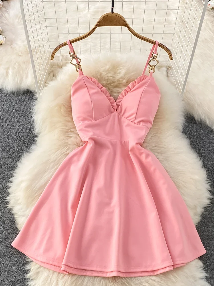 ドレス V バックレス ノースリーブ ストラップ セクシー レディース Foamlina セクシーな V ネックスパゲッティストラップドレス女性
