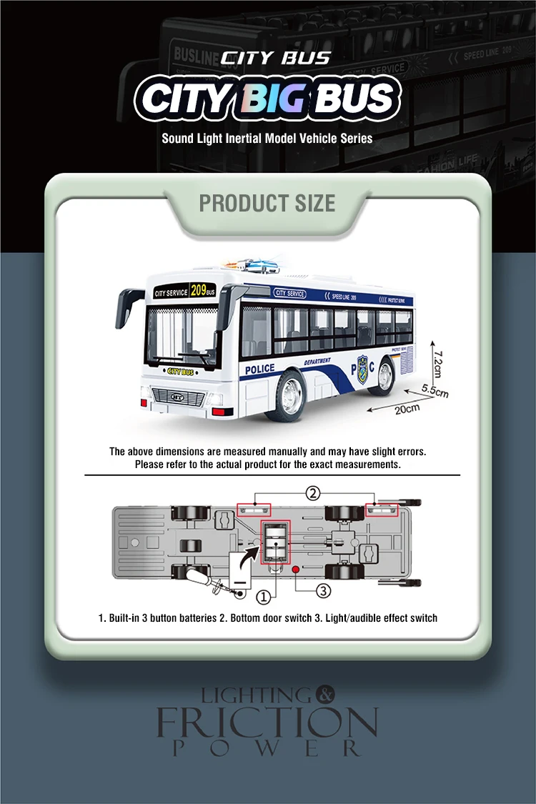 Simulationsbus Modell Türöffnung mit Beleuchtungs- und Soundeffekt Kinderspielzeug Trägheits-Sightseeing-Autospielzeug für Jungen Weihnachtsgeschenke – Detail 13