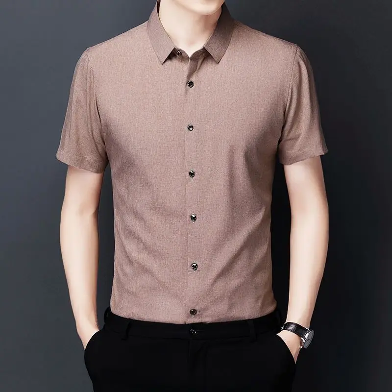 

Fashion Lapel Button Short Sleeve All-match Shirt Men's Clothing 2023 Summer New Oversized Casual Tops Loose Korean Shirts