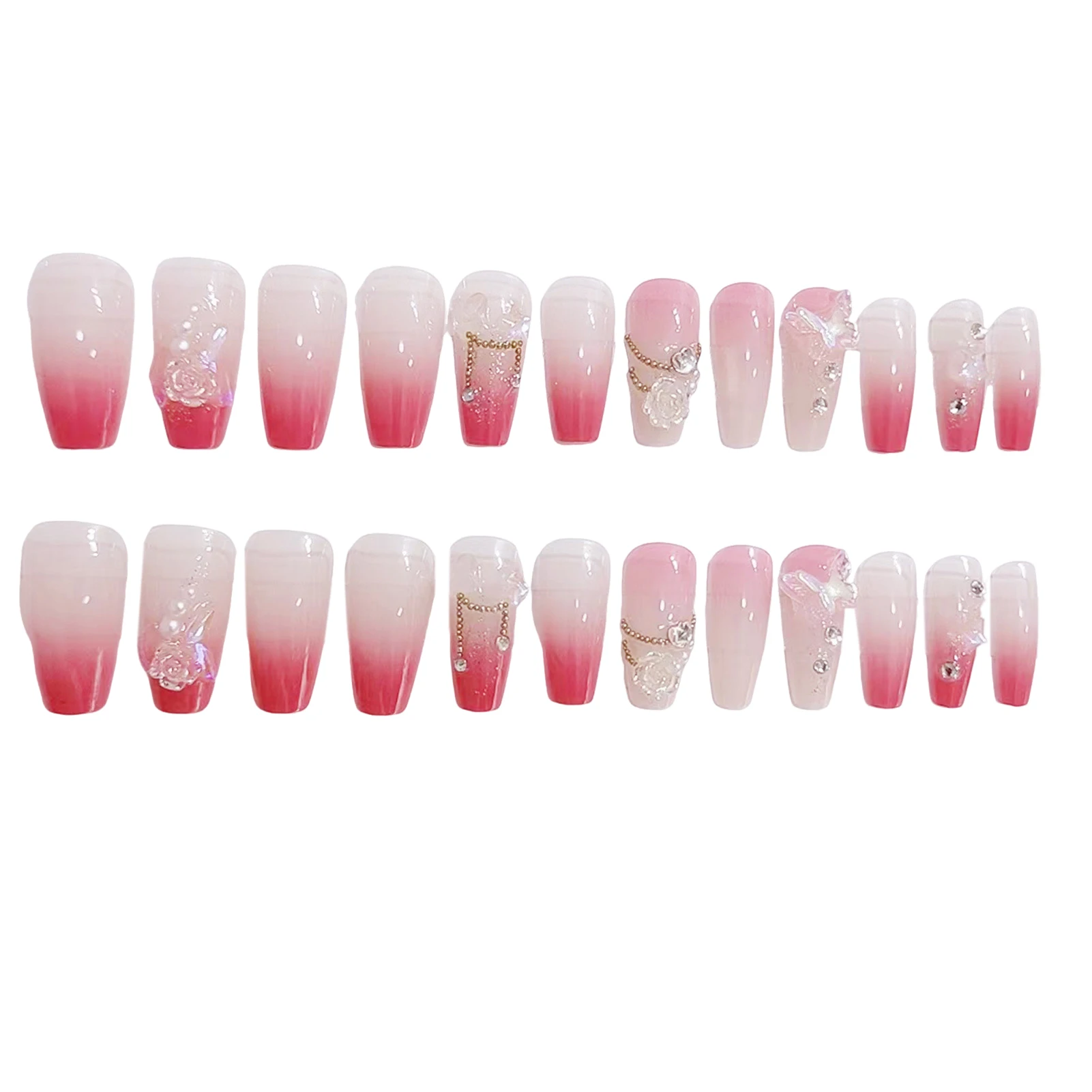 

Pink False Nails with 3D Butterfly Decor Long Lasting Safe Material Waterproof False Nails for Professional Nail Art Salon