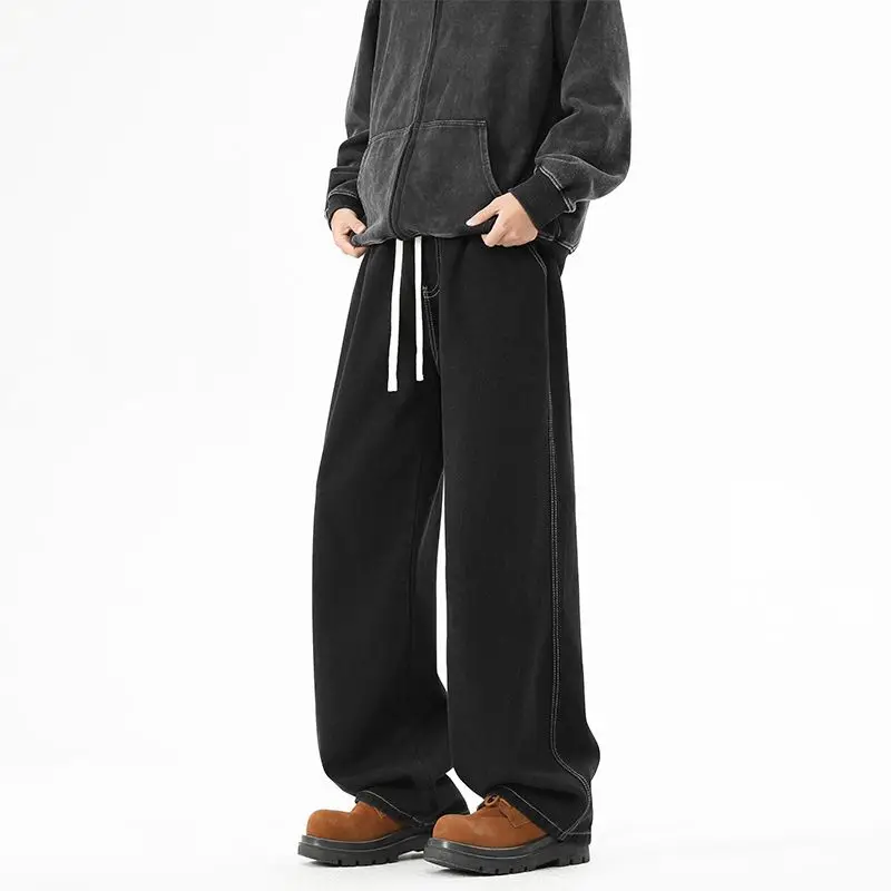 The autumn new American men's wide leg jeans feature loose retro straight leg pants, with a casual and fashionable high street 3