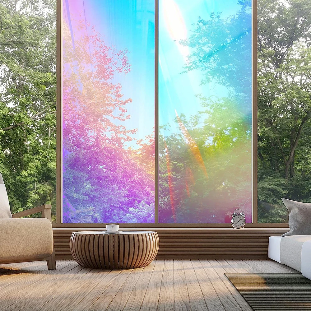 Holographic Clear Window Film Iridescent Dichroic Vinyl Decorative Glass Sticker Self-Adhesive Rainbow Cellophane DIY Home Decor