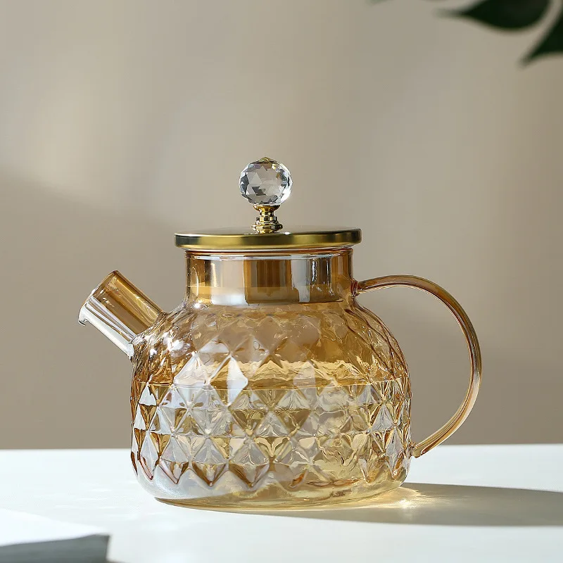 Glass Tea Kettle With Bamboo Lid And Removable Filter Spout Champagne Teapot For Loose Leaf Blooming Tea And Fruit Tea