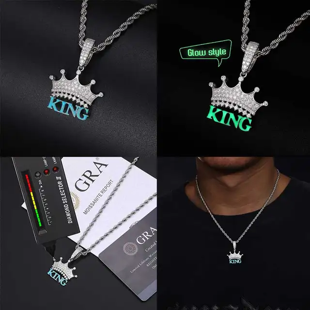 Classic Luminous Style Personalized Pendant Necklace Silver 925 Moissanite Pendant Necklace Rope Chain Men Hip Hop Jewelry 6
