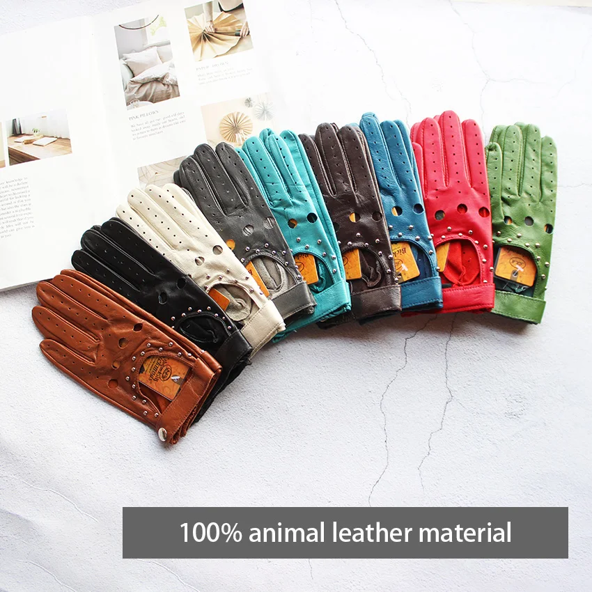 

Summer Driving Women's Genuine Leather Driver Gloves Thin Style Unlined Fashion New Motorcycle Riding Color Sheepskin Gloves