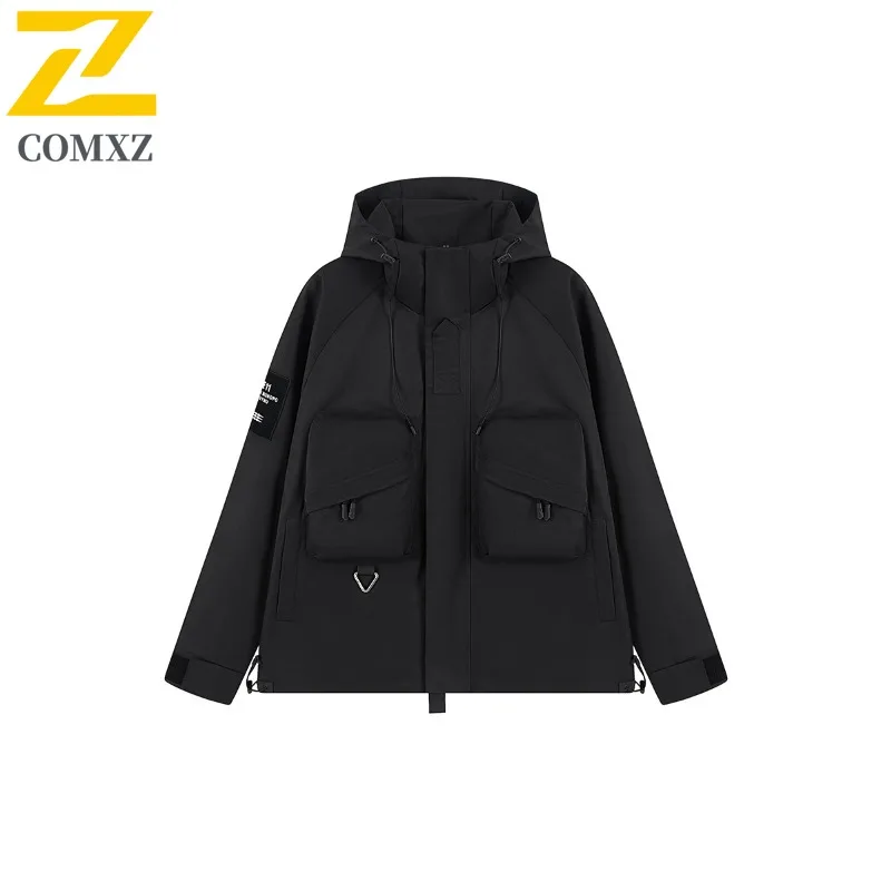 COMXZ Casual High Quality Mens Jacket Hooded Outdoor Camping Multi Functional Windbreaker Daily Style Autumn Clothing