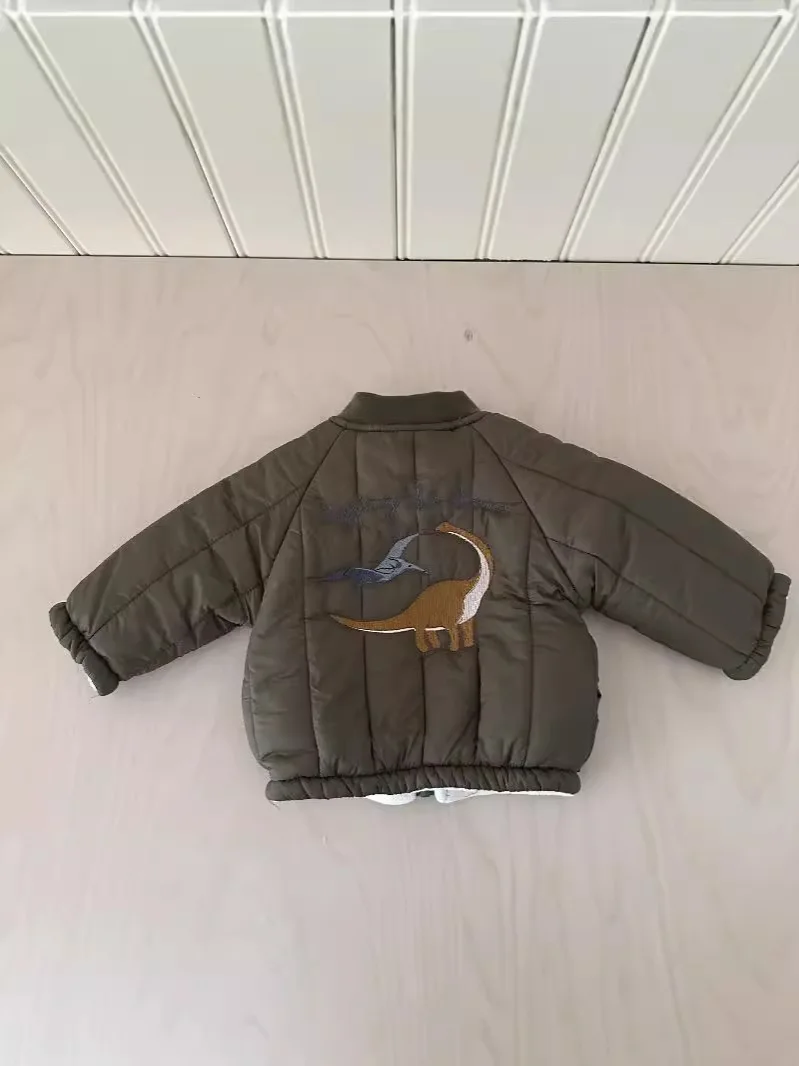 Winter Baby Fleece Warm Coat Cartoon Embroidery Boys Girls Cotton Padded Jacket Plus Velvet Thick Kids Quilted Jacket