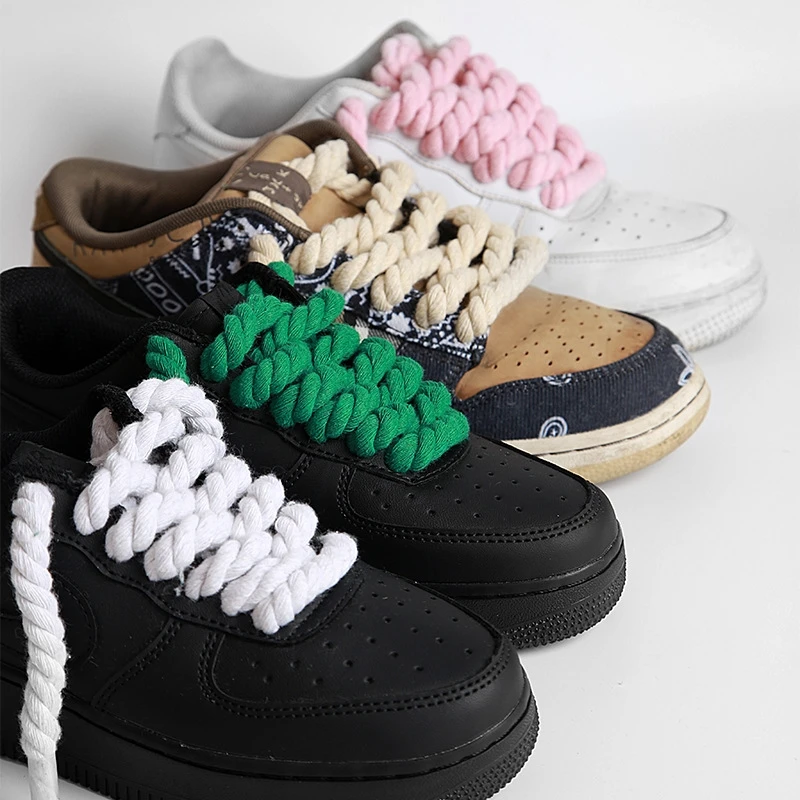 

2 Pair /Set Bold Cotton Linen Twist Weave Shoelaces Women Men Low-top Canvas Sneakers Board Shoe Laces 100/120/140/160cm