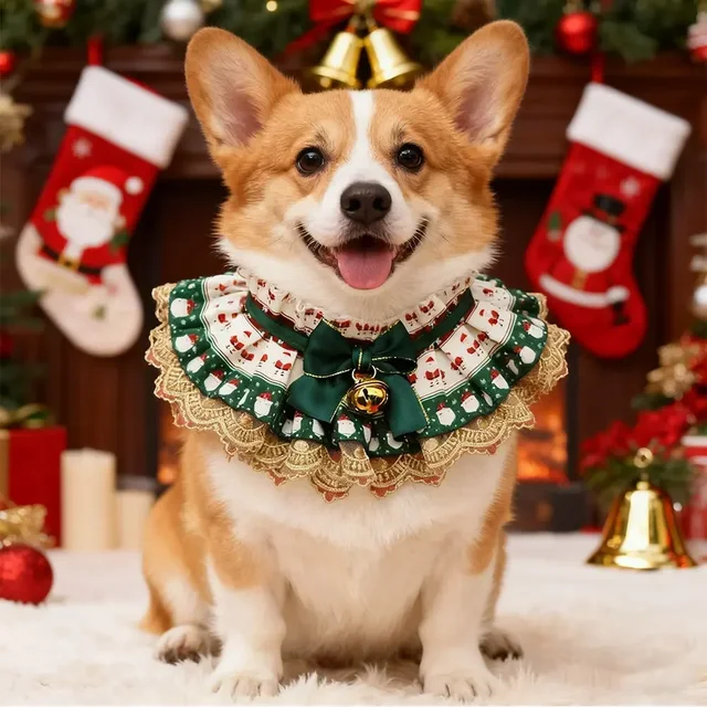 Cotton Pet Cat Dog Drool Towel Lace Scarf Christmas Themed Party Holiday Decoration Accessories Pet Neck Accessories 4