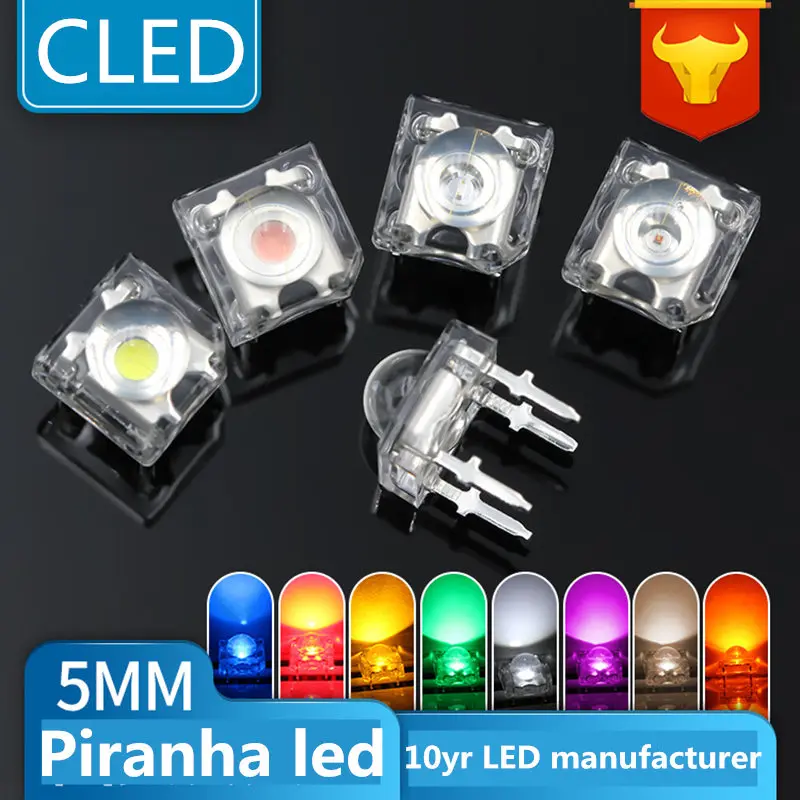 100PCS Free shipping High Flux 5mm Piranha led RED GREEN BLUE WHITE Car Light 4-pin dip |