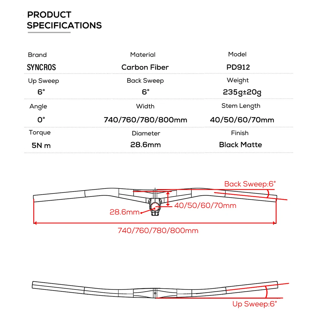 SYNCROS Carbon Integrated MTB Handlebar Bicycle MTB Titanium Screw With 40/50/60/70mm Chrome UD Matte