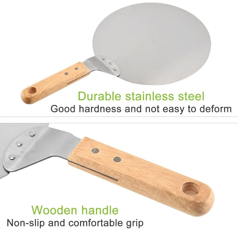 10/12inch Pizza Shovel Pastry Tools Stainless Steel Wooden Handle Peel Round Anti-scalding Pan Bakeware Maker