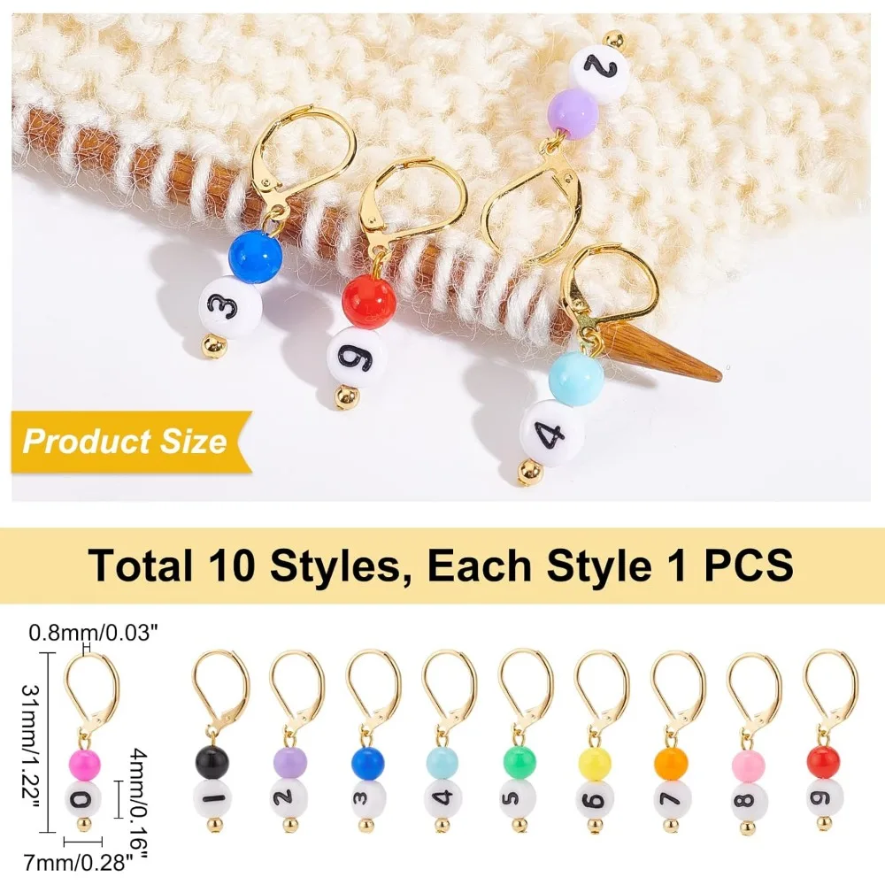 Crochet Stitch Markers 10 Pcs 0~9 Number Acrylic Beads Knitting