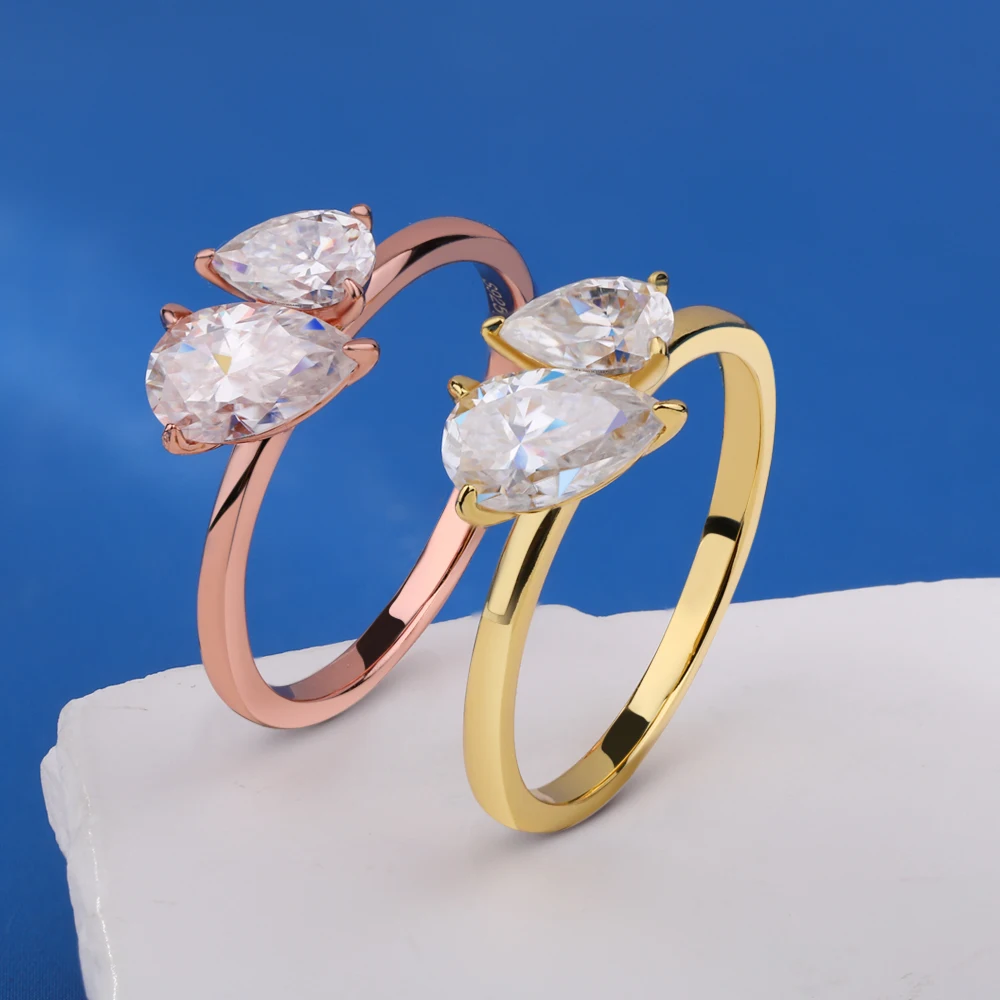 1.5cttw Double Pear Cut Moissanite Diamond Ring for Women Two Stone Toi Et Moi Wedding Bands 925 Silver 18k Gold Plated Jewelry 4