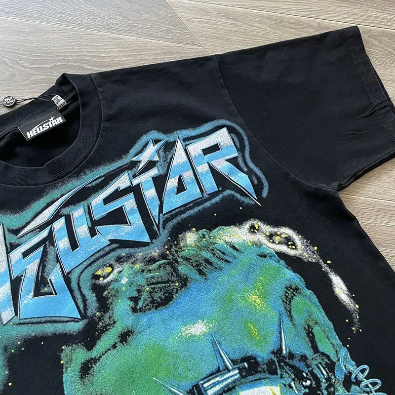 

24ss Y2K Future Short Sleeve 1:1 Top Quality Oversized HELLSTAR Glasses Alien Printing T Shirts