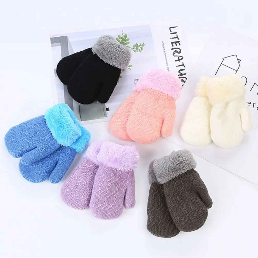Winter Wool Knitted Gloves for Baby Boys Girls Warm Plush Thick Full Finger Mittens Gloves For 1-3 Years Old Children Kids winter gloves baby mittens