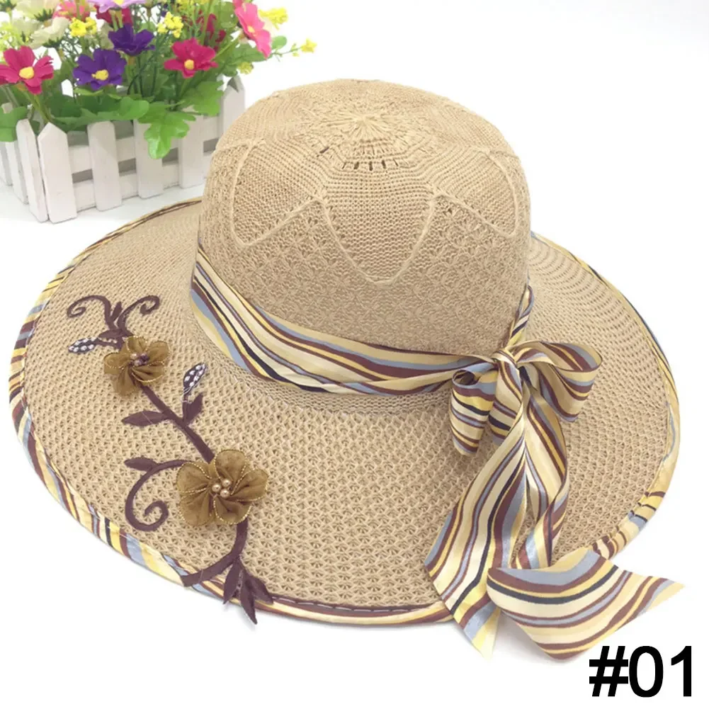 Yaz kadın güneş şapkası büyük ağız klasik çiçek baskılı katlanabilir moda örme şapka rahat açık plaj kap kadın UV koruma