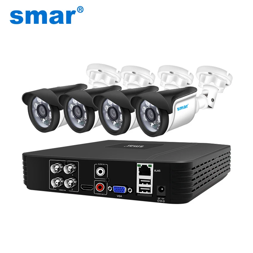 Smar CCTV Camera Security System Kit 4CH 1080P AHD Camera Kit 5 in 1 Hybrid DVR telecamera impermeabile visione notturna allarme e-mail