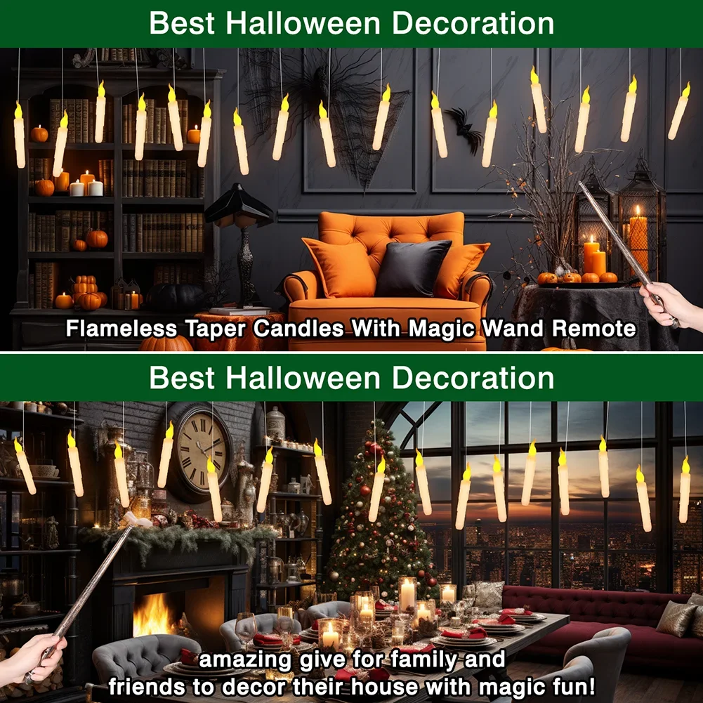 Halloween Christmas Birthday Decoration Floating LED Flameless Flicker Candles 12/24Pc Magic Wand Remote Control