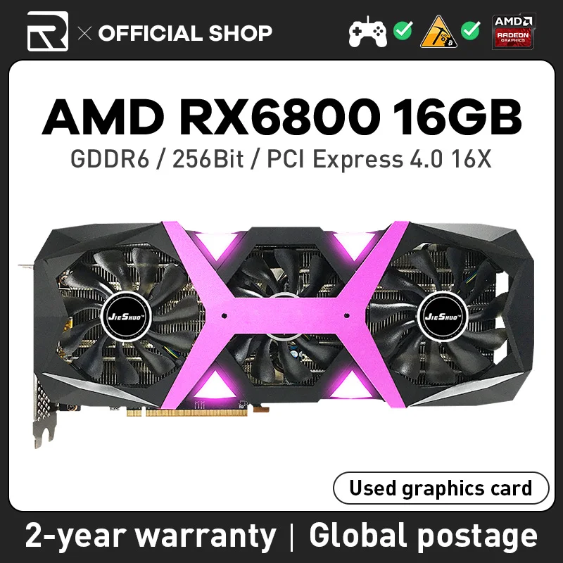 Scheda Grafica Jieshuo Rx 6800 16G Tre Ventole 256 Bit Gddr6 Pci Express 4.0 X16 Rx 6800 16G Supporto Per Giochi Per Computer