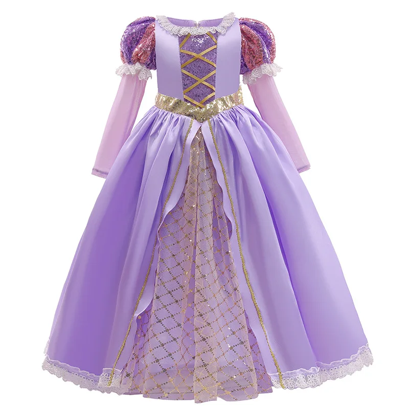 thumbnail image 1 of Vestido de princesa Rapunzel para niñas, disfraz de Enredados, conjunto de ropa para fiesta de cumpleaños, carnaval y Halloween, 1 of 5