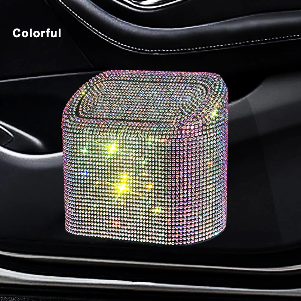 Car Trash Can Glitter Storage Box Garbage Grabber Bling Rhinestone Door Bin Interior Accessories