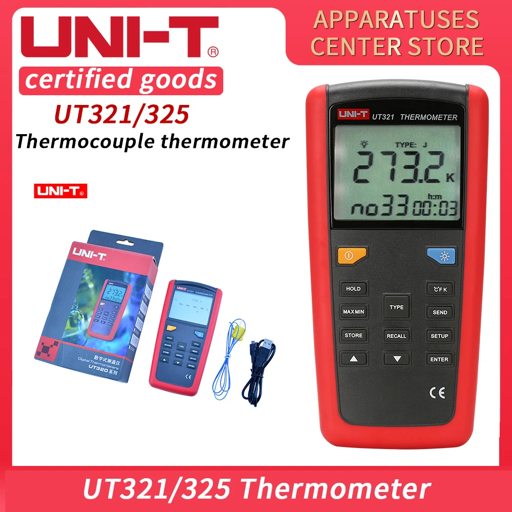 

UNI-T UT325 UT321 Pyrometer Contact Type Thermometer Industrial Temperature Meter 2CH Data Logging Test K/J/T/E/R/S/N